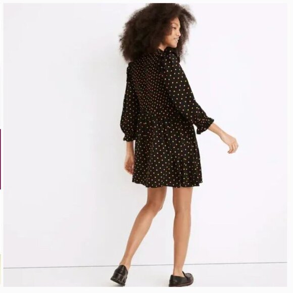Madewell Lucie V-Neck Smocked Mini Dress in Oval Polka Dot - size 10 - Picture 3 of 15